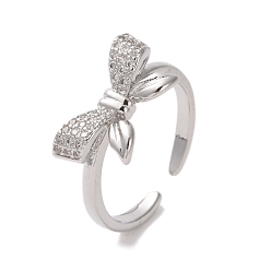 Платина Открытая манжета из латуни с микропаве из кубического циркония, без кадмия и без свинца, бантом, платина, внутренний диаметр: 17 мм