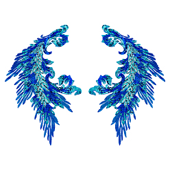 Синий 2 шт. 2 стили узор хвост феникса полиэстеровое кружево компьютерная вышивка орнамент аксессуары, с блестками, для одежды своими руками, пакет, украшение для брюк, синие, 380x95x1 мм, 1 шт / стиль