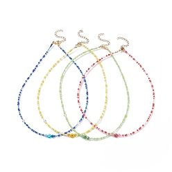 Mixed Color Lampwork Evil Eye & Glass Seed Beaded Necklace with 304 Stainless Steel Clasp for Women, Mixed Color, 15.94 inch(40.5cm)