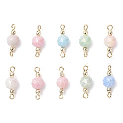 (52) Непрозрачная лаванда Круглые стеклянные подвески-соединители с гранями, с 304 двойными петлями из нержавеющей стали, золотые, разноцветные, 20.5x8 мм, отверстия : 1.8 mm и 2 мм