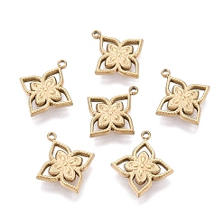 Настоящее золото 14K 304 прелести нержавеющей стали, полый цветочный шарм, реальный 14 k позолоченный, 14.5x12.5x2 мм, отверстие : 1 мм