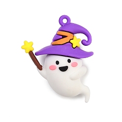 Ghost Хэллоуин тема пластиковые подвески из пвх, призрак, 48x41x23.5 мм, отверстие : 2.5 мм