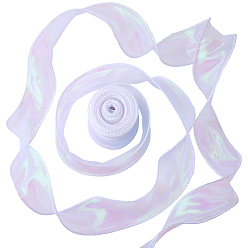 White 5Rolls Flat Rainbow Color Organza Ribbon, Iridescent Ribbon for Bowknot, Flower, Gift Decoration, White, 1-5/8~1-3/4 inch(40~43mm), 10 yards/roll