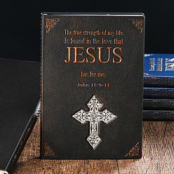 Coconut Brown Rectangle Embossed Imitation Leather Notebooks, A5 Jesus Cross Pattern Travel Journals, Coconut Brown, 215x145mm