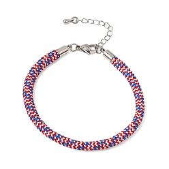 Red Braided Round Polyester Cord Bracelet Makings, with Brass Findings and 202 Stainless Steel Lobster Claw Clasps, Stainless Steel Color, Red, 7.28 inch(18.5cm)