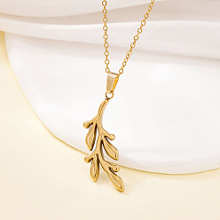 Золотой 201 подвесные из нержавеющей стали ожерелья, лист, золотые, 15.75 дюйм (40 см)