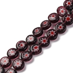 Кокосово-Коричневый Handmade millefiori lampwork beads strands, плоско-круглые, кокосового коричневый, 8x3 мм, отверстие : 0.7 мм, около 47 шт / нитка, 14.29'' (36.3 см)