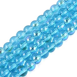 Темно-Голубой Прозрачные стеклянные бусины гальваническим пряди, круглые, с покрытием цвета радуги, с половиным покрытием, глубокое синее небо, 6~6.5 мм, отверстие : 0.8~1 мм, около 67~72 шт / нитка, 14.57~15.35 дюйм (37~39 см)