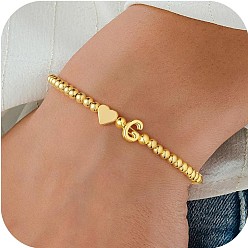 Letter G Эластичные браслеты из сплава бусин для женщин, сердце с письмом, золотые, Буква G, 6.69 дюйм (17 см)