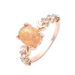 Oval Кольца перста сплава, с латунной микро-паве кубического циркония и опаловой фурнитурой, овальные, размер США 9 (18.9 мм)