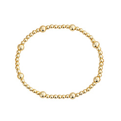 Golden Brass Round Beadas Bracelets, Stackable Bracelets for Women, Golden, 6.89 inch(17.5cm)