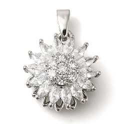 Цветок Латунные микро проложить кубического циркония подвески, с подвесками-кольцами, цветок, 18x15.5x8 мм, отверстие : 4x4 мм