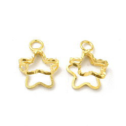 Echt 24 k vergoldet Messing Charme, cadmiumfrei und bleifrei, Sterne-Charme, echt 24 k vergoldet, 12.5x9.5x7.5 mm, Bohrung: 2 mm
