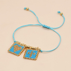 Темно-Голубой Богемные стеклянные браслеты с подвесками из бисера, плетеные браслеты из синтетического шнура для женщин, прямоугольник с крестом и сердцем, с 304 из нержавеющей стали бусы, глубокое синее небо, 11.02 дюйм (28 см)
