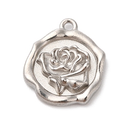 Плоский Круглый 304 подвески из нержавеющей стали, цвет нержавеющей стали, цветочным узором, плоско-круглые, 16x13.5x3 мм, отверстие : 1.2 мм
