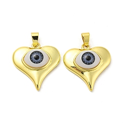Стально-синий Настоящие 18 к позолоченные латунные подвески, с акриловой, сердце с оберегами от сглаза, стальной синий, 26.5x25x8 мм, отверстие : 5x3.5 мм