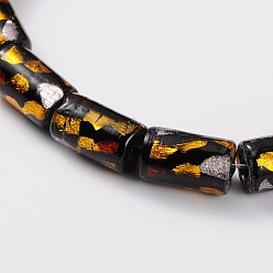 Золотистый Ручной работы из золота и серебра фольга стеклянные бусины столбцов, золотые, 13x8 мм, отверстие : 1 мм