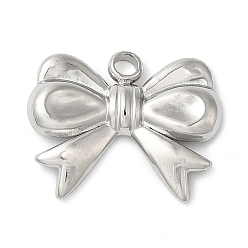 Нержавеющая Сталь Цвет Не тускнеющие 304 подвески из нержавеющей стали, очарование бантом, цвет нержавеющей стали, 12~12.5x15~15.5x2.5 мм, отверстие : 1.5~2 мм