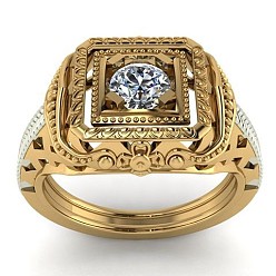 Золотой Квадратные кольца из сплава с кристаллами и стразами, золотые, размер США 10 (19.8 мм)