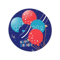 Balloon Happy Birthay Kraft Paper Gift Tags, Flat Round, Balloon Pattern, 3x0.02cm, Hole: 3mm, about 100pcs/bag