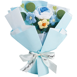 Темно-Голубой 1 набор букетов искусственных цветов из полиэстера, роза, с пластиковым пакетом, бумажной карточкой и полиэстеровой нитью, глубокое синее небо, 270x240x55 мм