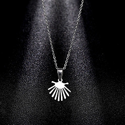 Stainless Steel Color 304 Stainless Steel Fan Shape Cutout Pendant Necklaces for Women, Tarnish Free, Stainless Steel Color, 17.72 inch(45cm)