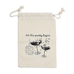 Античный Белый Набор для вечеринки в стиле «набор от похмелья» из ткани, мешочки на завязках для подарков гостям., прямоугольник с черным словом, старинный белый, 16~16.5x11x0.25~0.4 см