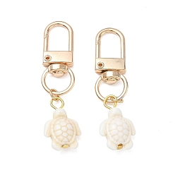 White 20Pcs Tortoise Synthetic Turquoise Pendant Decorations, with Alloy Swivel Clasps, Light Gold, White, 57mm