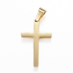 Настоящее золото 18K 304 Подвески из нержавеющей стали с ионным покрытием (IP), крестик, золотые, 38x22x3 мм, отверстие : 9x5 мм