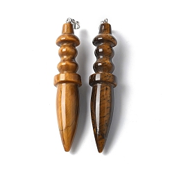 Тигровый глаз Природных тигровый глаз подвески, с латунной найти, конус, 68.5~70.5x13.5~14.2 мм, отверстие : 6.5x4.5 мм