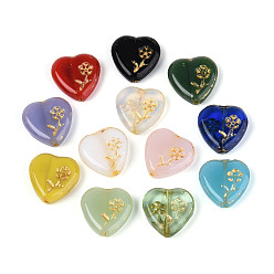 (52) Непрозрачная лаванда Краска для выпечки и стеклянные бусины, инкрустированные золотым металлом, Сердце со цветками , разноцветные, 16x15.5~16x4~5 мм, отверстие : 0.9~1.2 мм