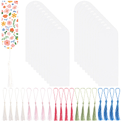 (52) Непрозрачная лаванда 20 шт. прозрачные пустые акриловые закладки, 20 большие подвесные украшения с кисточкой из полиэстера, разноцветные, 150x50x1 мм, отверстие : 9.5x5 мм