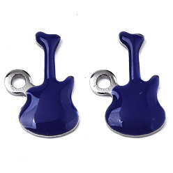 Midnight Blue 201 Stainless Steel Enamel Charms, Guitar, Stainless Steel Color, Midnight Blue, 15x9x2mm, Hole: 1.6mm