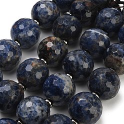Sodalite Natural Sodalite European Beads Strands, Large Hole Beads, Round, Faceted, 30~30.5mm, Hole: 4.5mm, about 6pcs/strand, 7.87''(20cm)