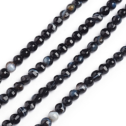 Agate Bandée Agate à rayures naturelles / brins de perles d'agate, plat rond, facette, teints et chauffée, 4x3mm, Trou: 0.8mm, Environ 88 pcs/chapelet, 14.57 pouce (37 cm)
