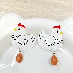 Петух Печатные акриловые подвески, с подвесками в виде яиц из смолы и железным соединительным кольцом, петух, 48x30x8 мм, отверстие : 1.6 мм