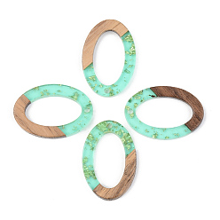 Pale Turquoise Transparent Resin & Walnut Wood Pendants, with Gold Foil, Oval, Pale Turquoise, 29x19.5x3mm, Hole: 1.8mm