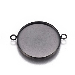 Черный 304 из нержавеющей стали параметров соединителя кабошон, чашки безель с краями, ионное напыление (IP) плоский круглый, электрофорез черный, лоток : 25 мм, 34x26.8x2 мм, отверстие : 2.2 мм