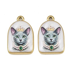 Cat Shape Pendentifs imprimés en acier inoxydable émaillé, arche ornée de breloques en forme de chat, placage ionique (ip), réel 304 k plaqué or, forme de chat, 18mm, Trou: 23x15x3.5mm
