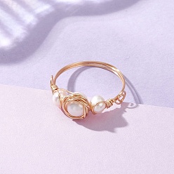 Light Gold Натуральные перламутровые кольца, украшения из медной проволоки для женщин, золотой свет, 8 мм, внутренний диаметр: 20 мм