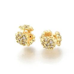 Золотой Латунные микропаве прозрачные кубики из циркония, стойки покрытие, долговечный, без свинца и без кадмия, цветок, золотые, 10x7 мм, отверстие : 1.8 мм
