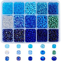 Синий 8/0 стакан бисер, круглые, синие, 3 мм, отверстие : 1 мм, 15 цветов, о 450шт / цвет, 6750 шт / коробка