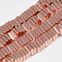 Rose Gold Plated Electroplate Non-magnetic Synthetic Hematite Beads Strands, Square Heishi Beads, Rose Gold Plated, 6x6x2~2.5mm, Hole: 2mm, about 176pcs/strand, 15.7 inch