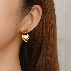 Золотой Простые серьги-гвоздики из нержавеющей стали в форме сердца, золотые, 25.64x13.84 мм