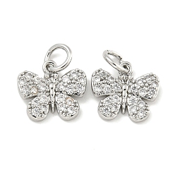Платина Латунь с подвесками из прозрачного фианита и переходными кольцами, бабочка, платина, 10x11x2 мм, отверстие : 3.4 мм