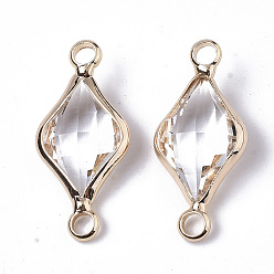 Прозрачный Стеклянные ссылки, с настоящими 18 к золотыми медными выводами, без никеля , граненые, ромб, прозрачные, 22x10x5 мм, отверстие : 1.8 мм