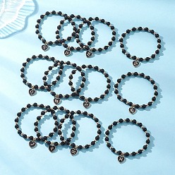 Mixed Shapes 12шт. эмалевая подвеска в виде созвездия, Браслеты из натуральных безглазых обсидиановых и синтетических гематитовых круглых бусин для женщин, разнообразные, внутренний диаметр: 2 дюйм (5.1 см)