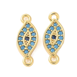 Настоящее золото 18K Шармы-соединители из латуни с микропаве из кубического циркония, без кадмия, без никеля и без свинца, злые глаза, реальный 18 k позолоченный, 13x5x2 мм, отверстие : 1 мм