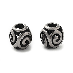 Античное Серебро 304 из нержавеющей стали европейские шарики, бусины с большим отверстием, ионное покрытие (ip), Rondelle с вихрем, античное серебро, 10x9.5x9.5 мм, отверстие : 4 мм