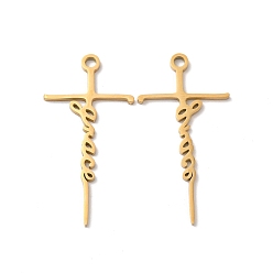 Настоящее золото 18K Ионное покрытие (ip) 304 подвески из нержавеющей стали, лазерная резка, крест со словом благодать очарование, реальный 18 k позолоченный, 39x20x1 мм, отверстие : 2.5 мм